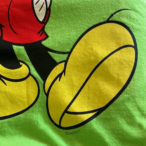 Disney Mickey Mouse Fluorescent Green Cotton Crew Neck Short Sleeve Graphic Tee - Picture 8 of 8